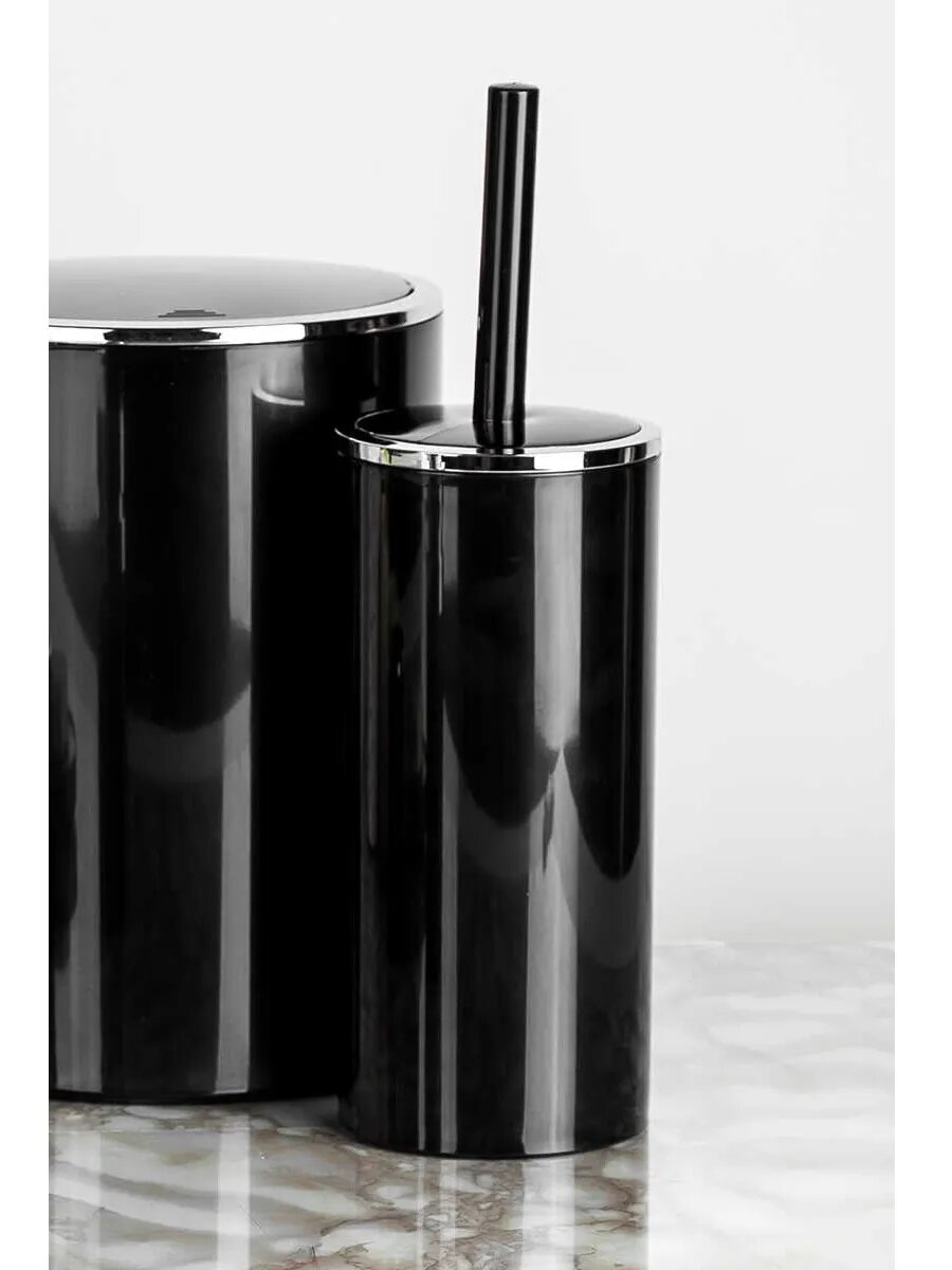 Туалетный ершик Primanova, черный, пластик, с подставкой, 11x11x35см — фото 1