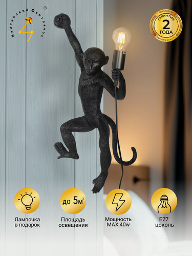Изображение товара Настенный светильник Балтийский Светлячок в виде обезьяны Е27 с выключателем
