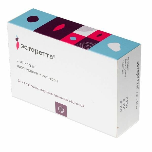 Эстеретта, таблетки, покрытые пленочной оболочкой, 3 мг + 15 мг, 84 шт.