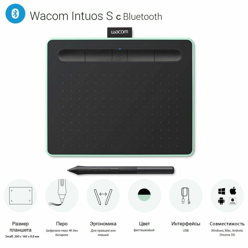 Графический планшет Wacom Intuos S Pistachio Bluetooth