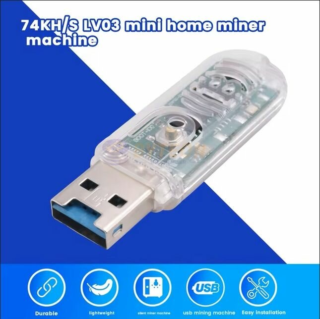 Машина для майнинга биткойнов Lucky Miner LV03 USB MINI ASIC Mining 74KH/S Crypto Mining Solo Miner Silent Miner Лотерейное устройство