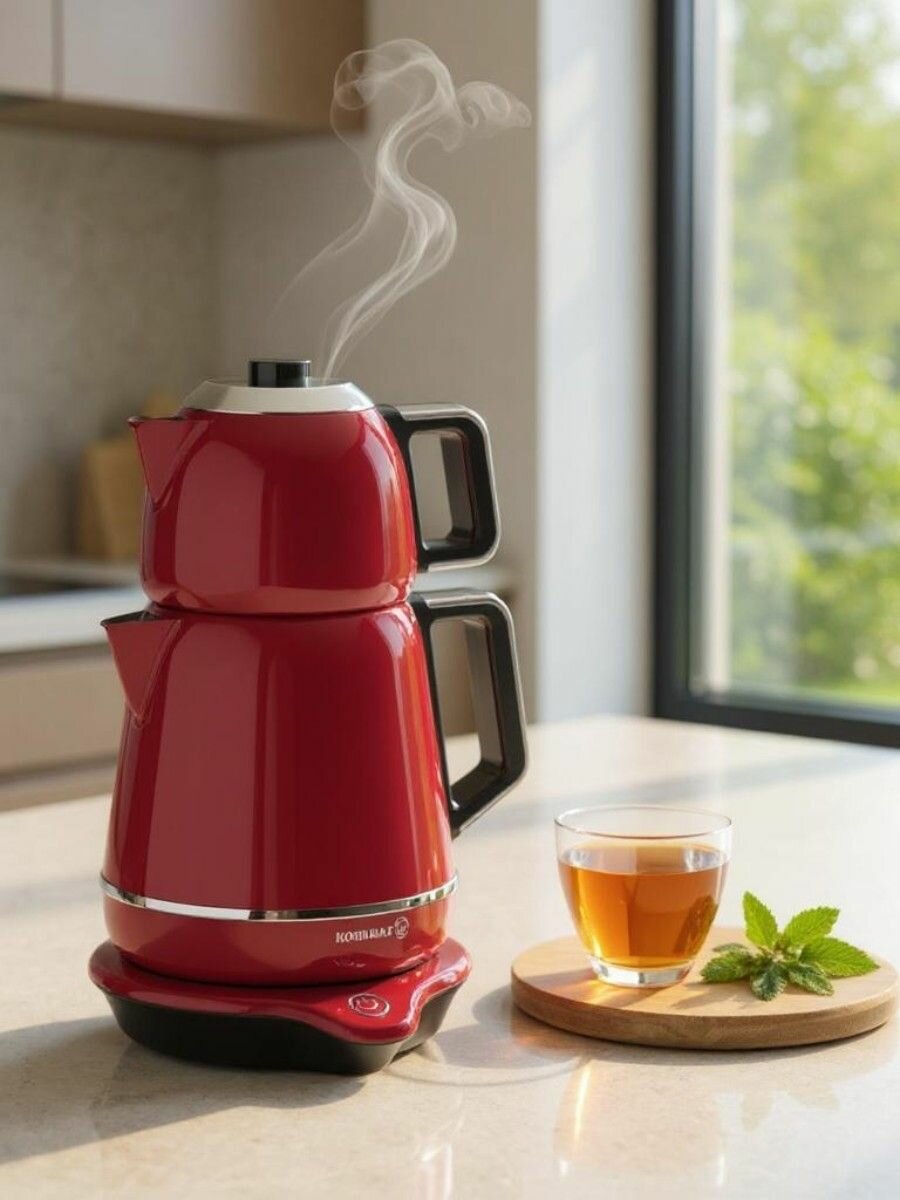 Турецкий электрический двойной чайник Korkmaz Demiks 2,8 литра