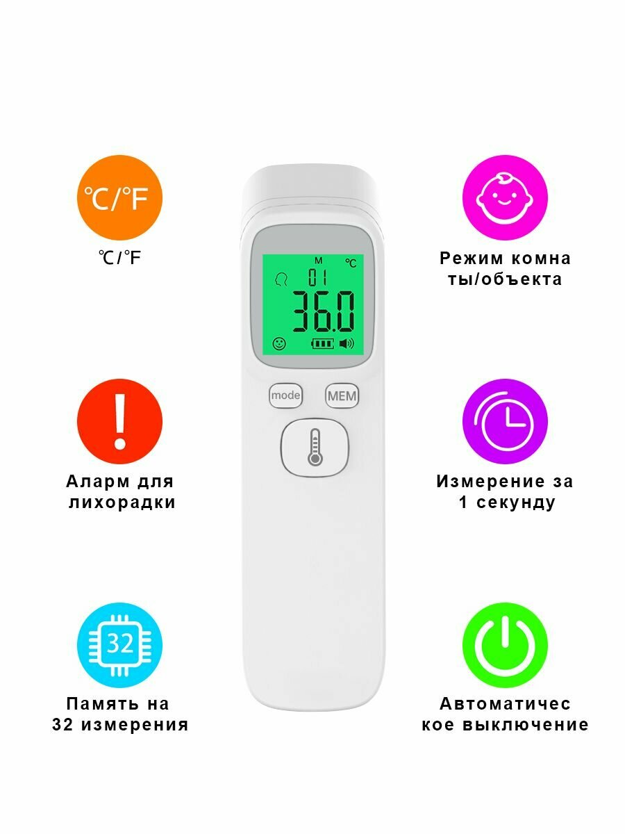 Изображение Профессиональный инфракрасный термометр . Бесконтактный замер за 1 сек, память 32 измерения