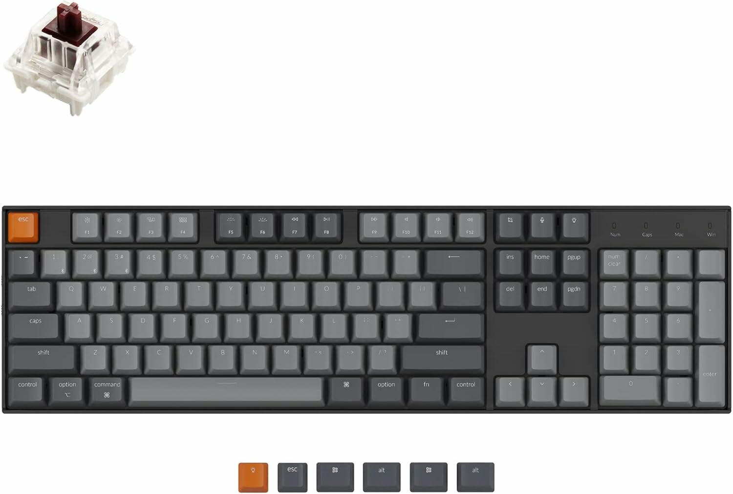 Keychron K10 – Механическая беспроводная клавиатура 104 клавиши, Bluetooth и USB-C, для Mac и Windows, переключатели K Pro Brown, белая подсветка, полноразмерная
