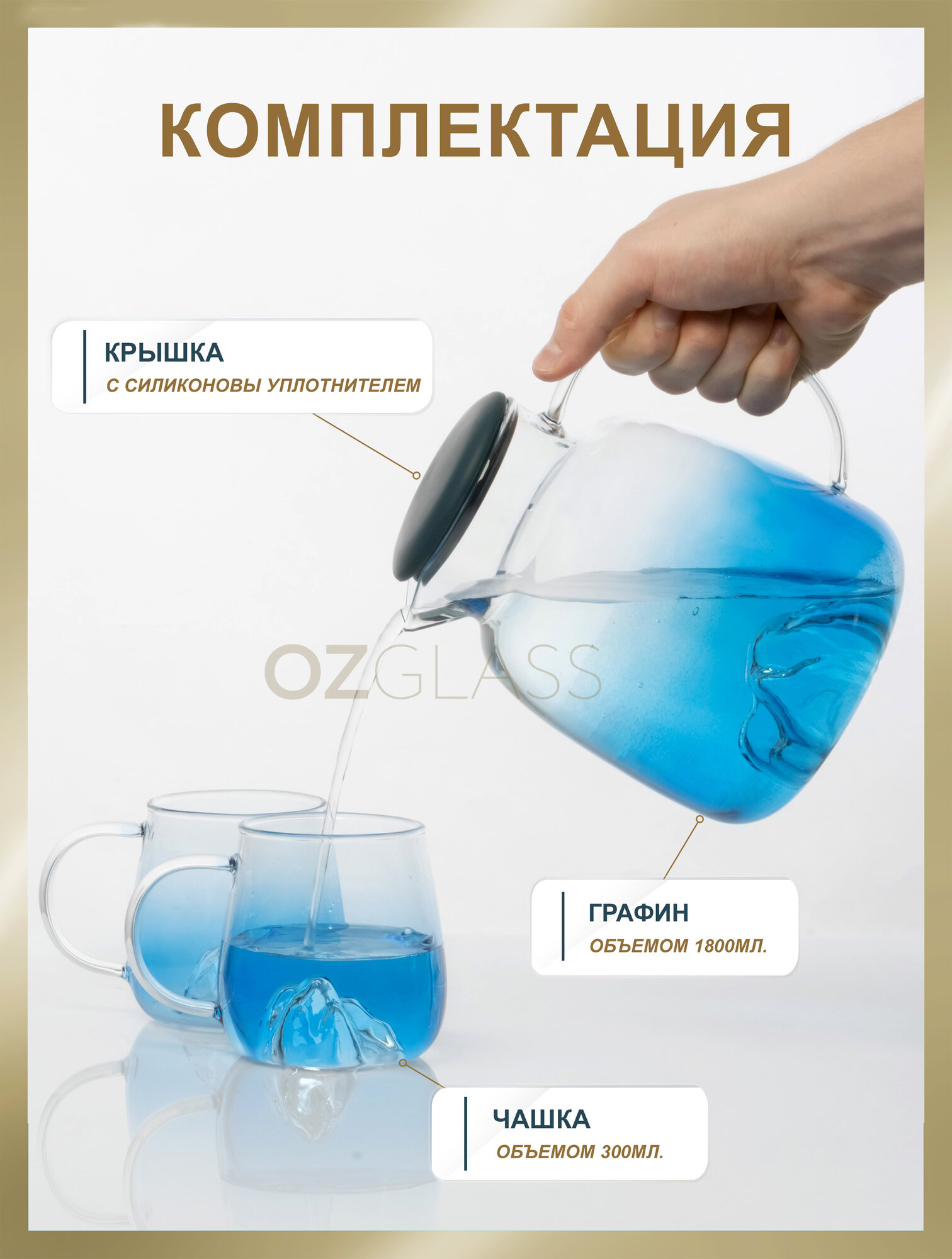 Набор посуды Essentea Мейтонг, 1800 мл, стекло, голубой, 3 предмета — фото 1