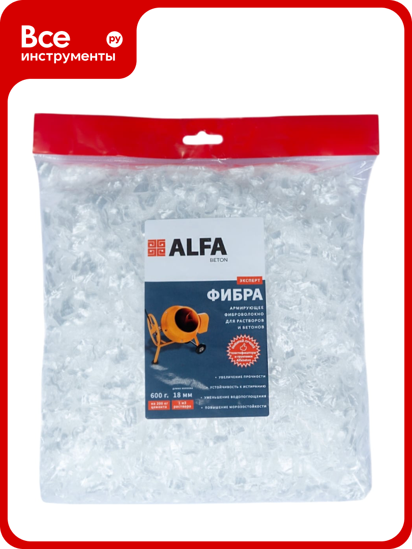 Полипропиленовая армирующая фибра AlfaBet 18 мм 600 г 30047
