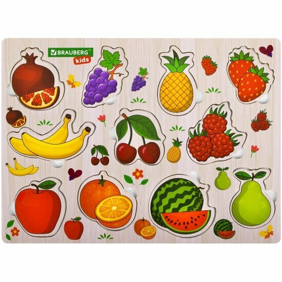 Рамка-вкладыш Brauberg KIDS деревянная развивающая "Фрукты и ягоды" 22х30 см 665254