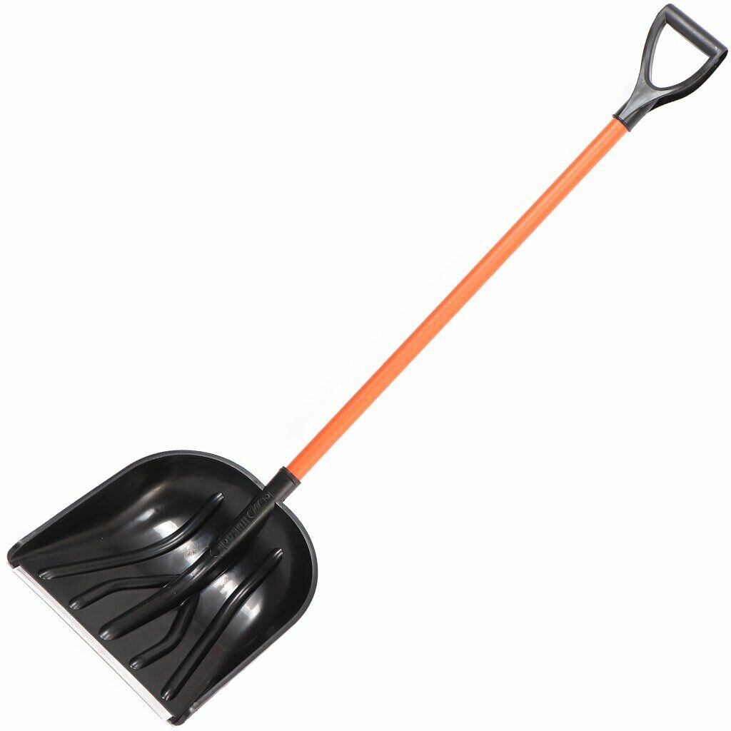 Лопата для снега Цикл пластик, алюминиевая планка, 410х465х1400 мм, металл, тулейка 32 мм