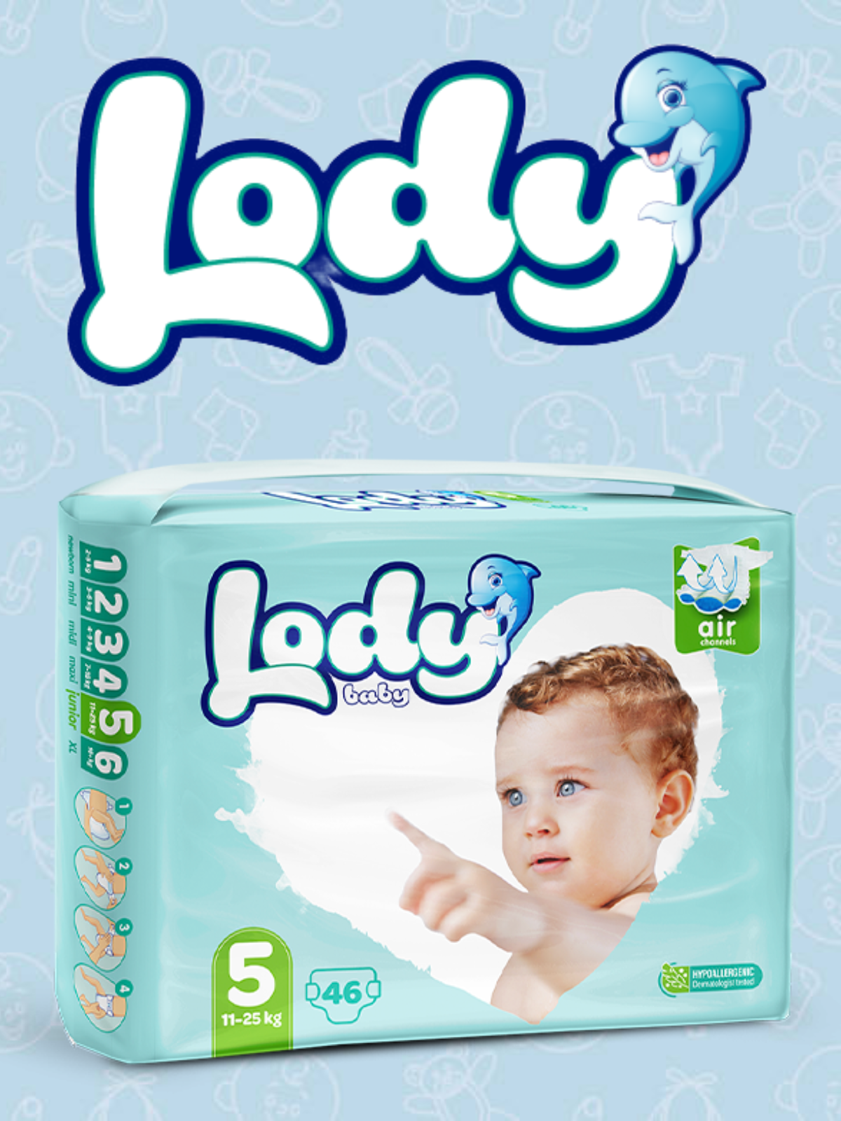 LODY BABY 5, 11-25 кг, 46 шт Подгузники одноразовые LODY BABY 5, 11-25 кг, 46 шт