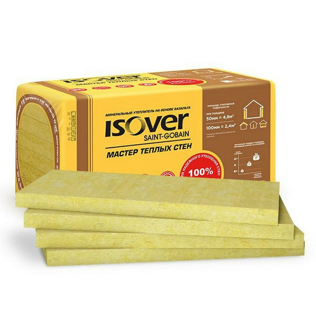 Утеплитель в плитах Изовер Мастер Теплых Стен 50 мм 48 м2 600х1000мм 8 шт.