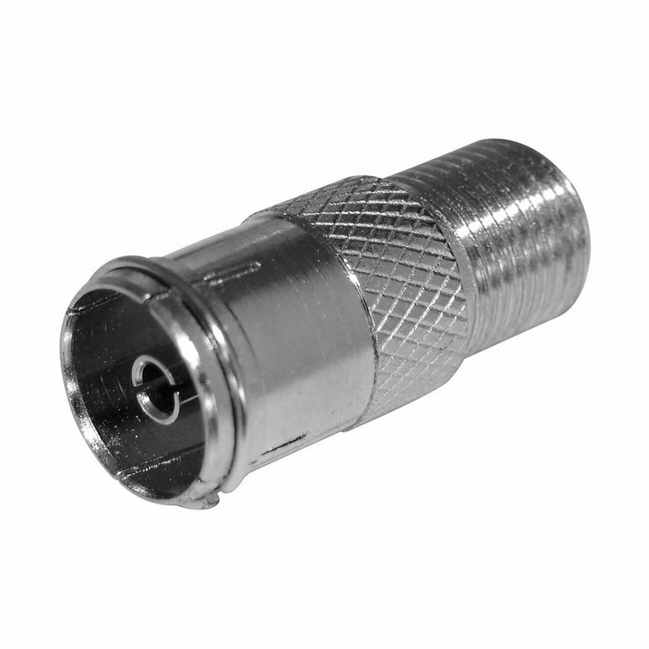 Переходник TVгнездо - Fгнездо с кольцом (03-084-A1) для соединения двух кабелей волновым сопротивлением 50 или 75 Ом