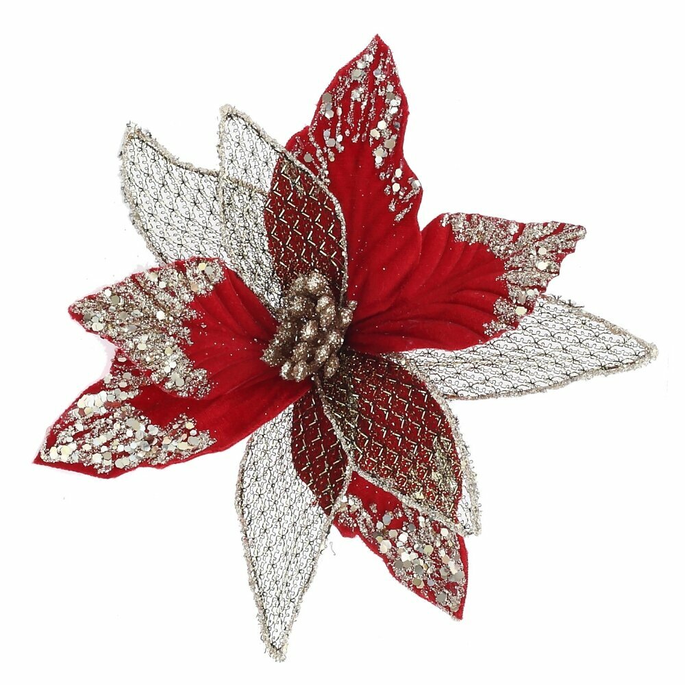 Цветок искусственный Пуансеттия (на клипсе) 21х21х75 см KSM-824320