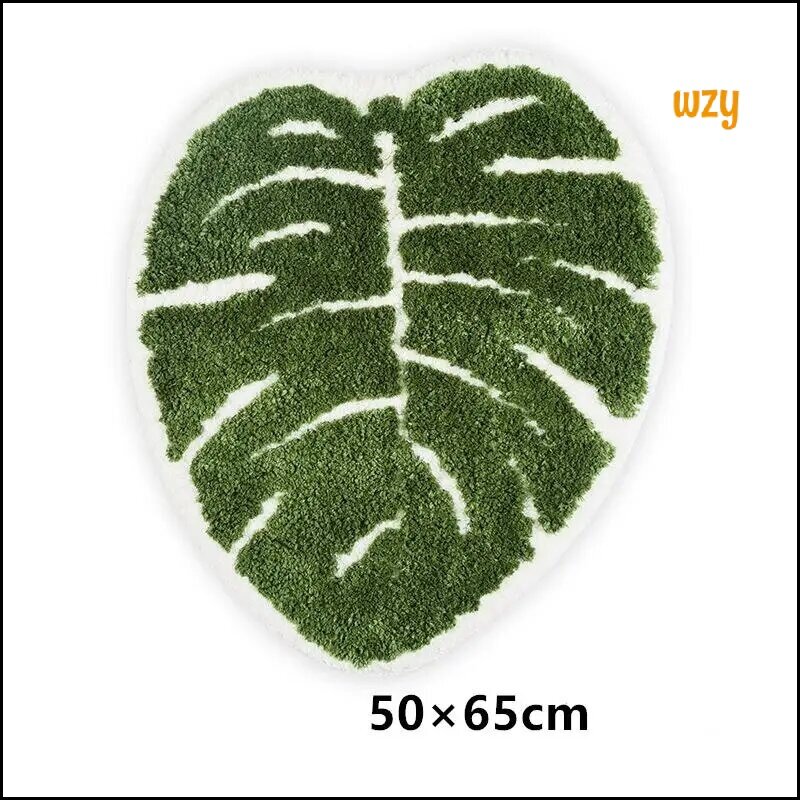 Мягкий ковёр Green Leaf Shape полипропилен 100% зелёный нескользящее покрытие