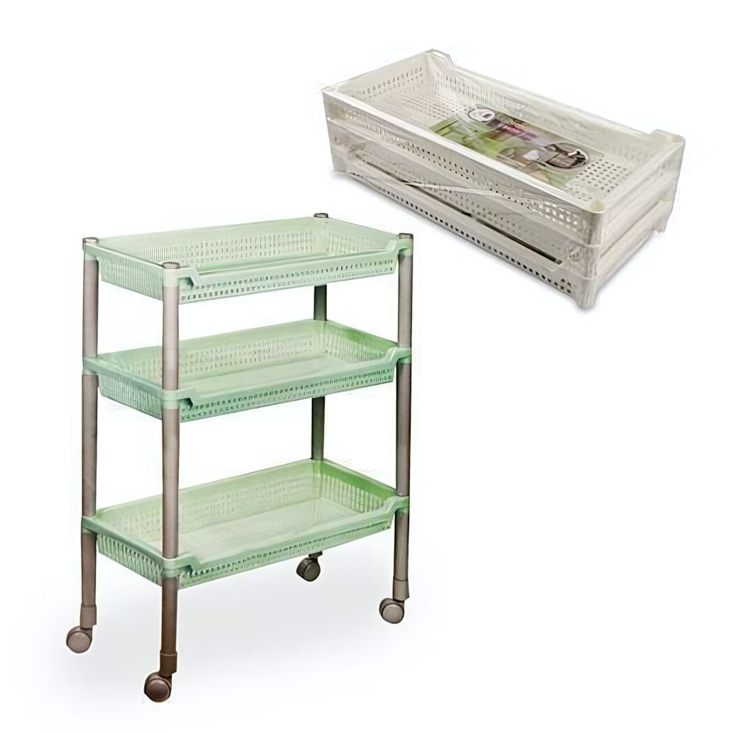 Этажерка для обуви «Флер» узкая 3 секции пластик на колесах светло-зеленый