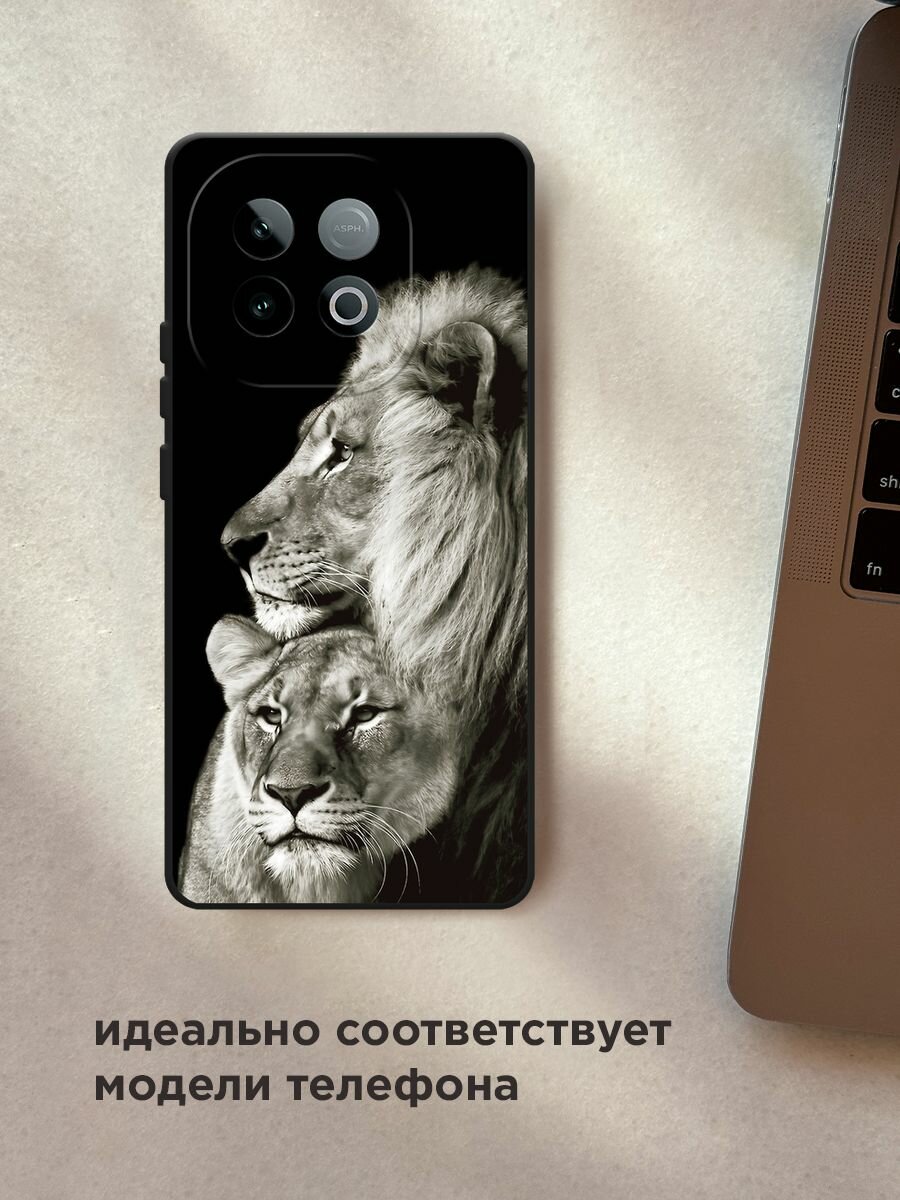 Черный матовый чехол на Vivo IQOO Neo 10 / Виво IQOO Нео 10 с принтом "Лев и львица" — фото 1