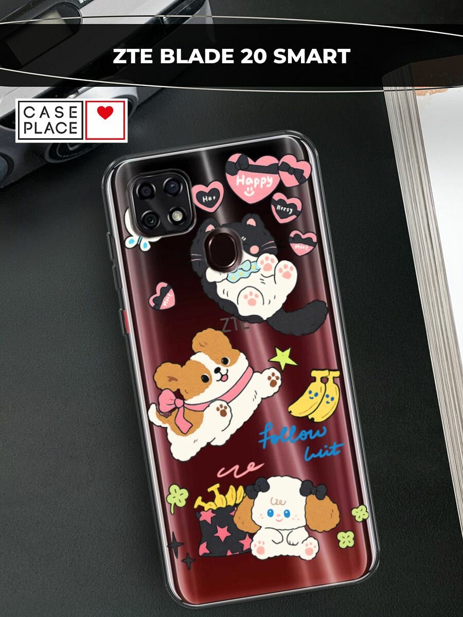 Чехол на ZTE Blade 20 Smart / ЗТЕ Блейд 20 Смарт с принтом "Кудрявые животные", прозрачный