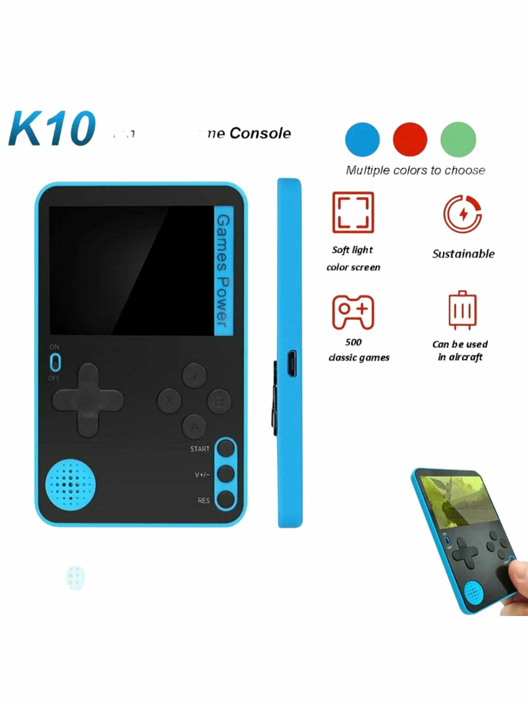 Портативная игровая приставка K10 — 500 встроенных игр, 3.0" экран, мини ретро Game Box