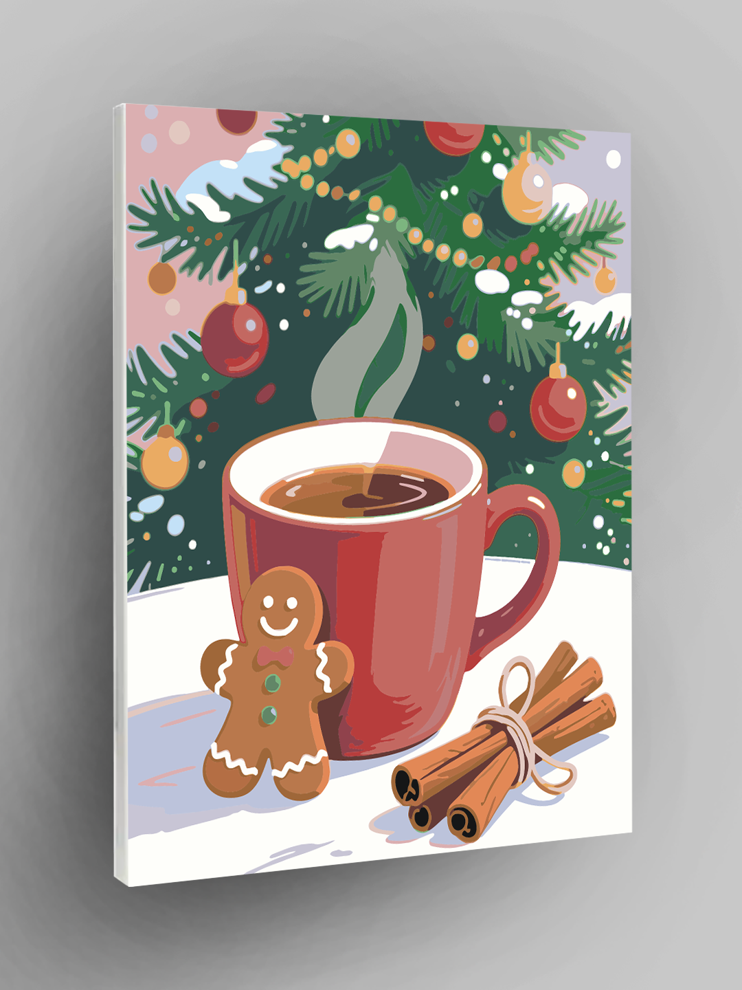 Картина по номерам "Имбирный пряник и кофе", Новый год, Зима, 40×50 см, раскраска на холсте, набор для рисования
