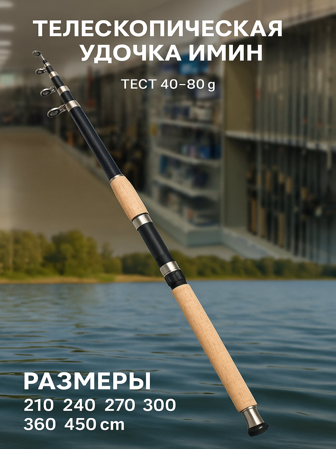 Телескопическая удочка-спиннинг для рыбалки IMIN 450 см, тест 40–80 г