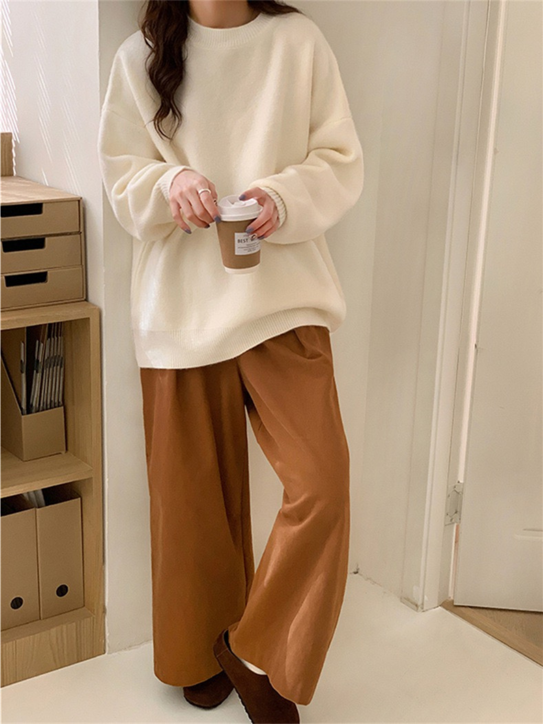 Свитер  Свитер вязаный оверсайз теплый, размер отсутствует, , белый — фото 1