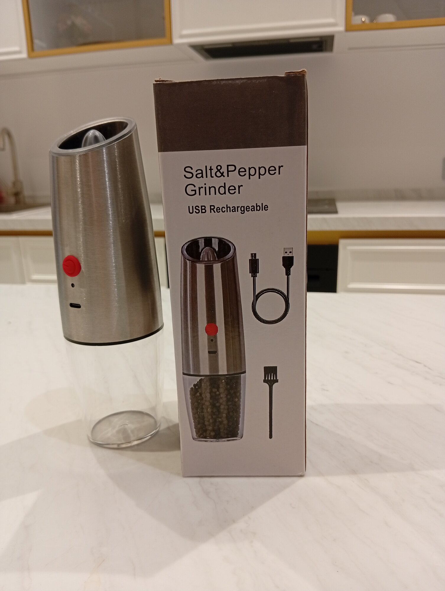 Мельница для специй, с регулировкой помола, USB-зарядка, серая — фото 1