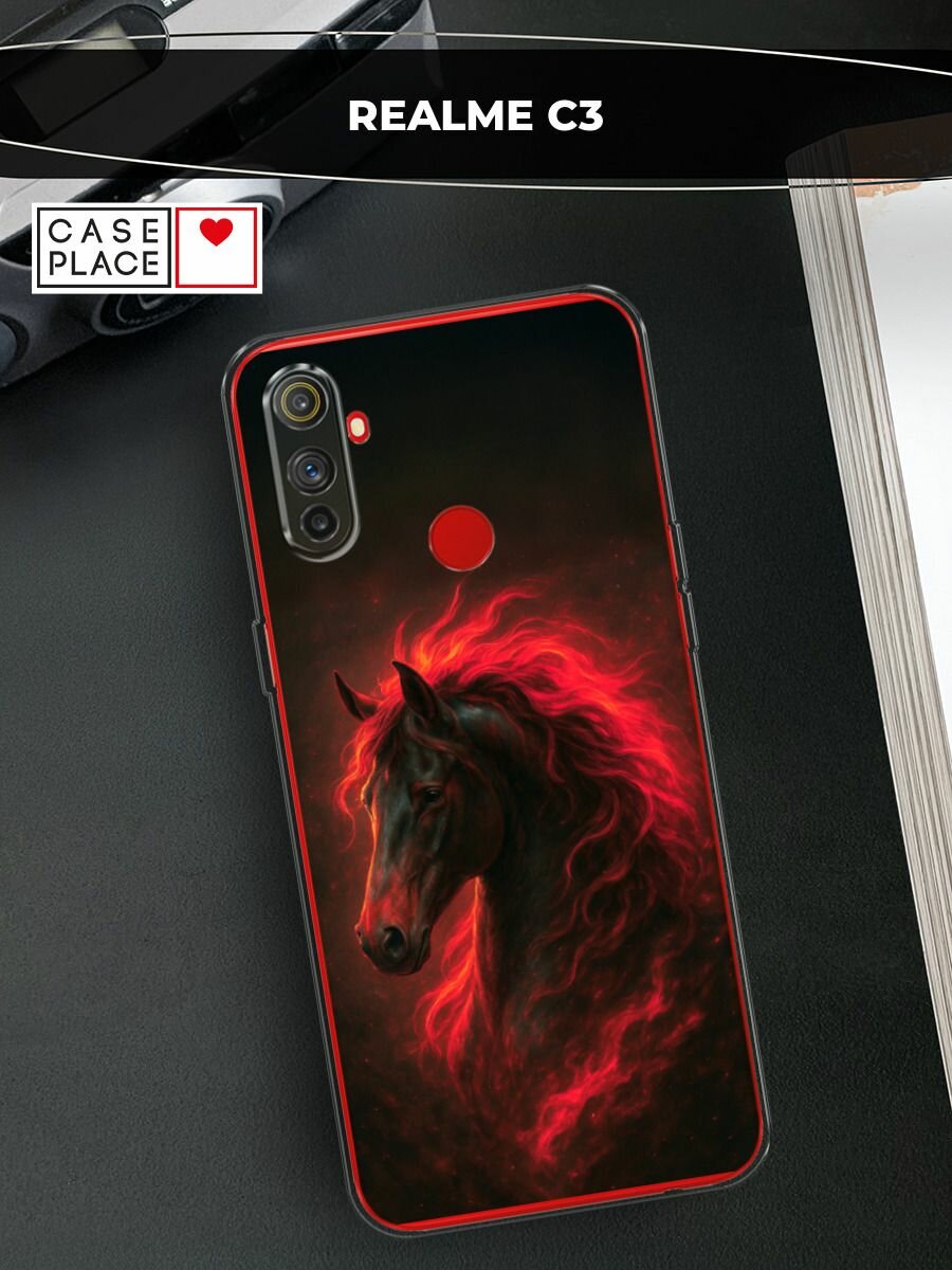 Силиконовый чехол на Realme C3 / Реалми C3 с принтом Конь и грива