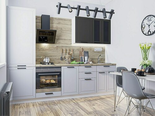 Изображение товара Готовый кухонный гарнитур без столешницы кухня Глетчер-04 2140*2700*600 Маренго Силк, Гейнсборо Силк