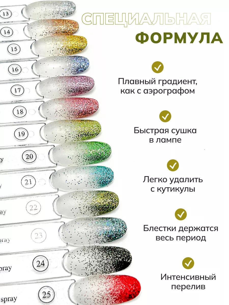 Сухой спрей для градиента ногтей блестки 19 — фото 1