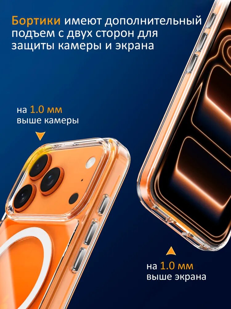Чехол на айфон 17 Pro Max, c MagSafe, силикон, поликарбонат, прозрачный — фото 1