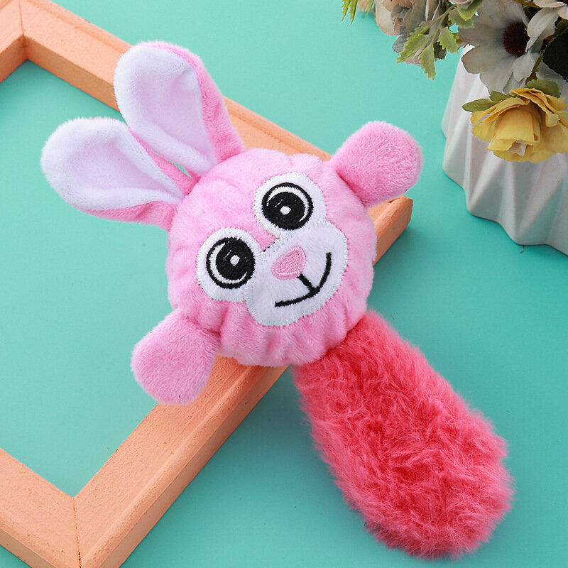 Розовая игрушка из флиса с звуком для собак и кошек - форма кролика, прочная интерактивная игрушка для домашних животных