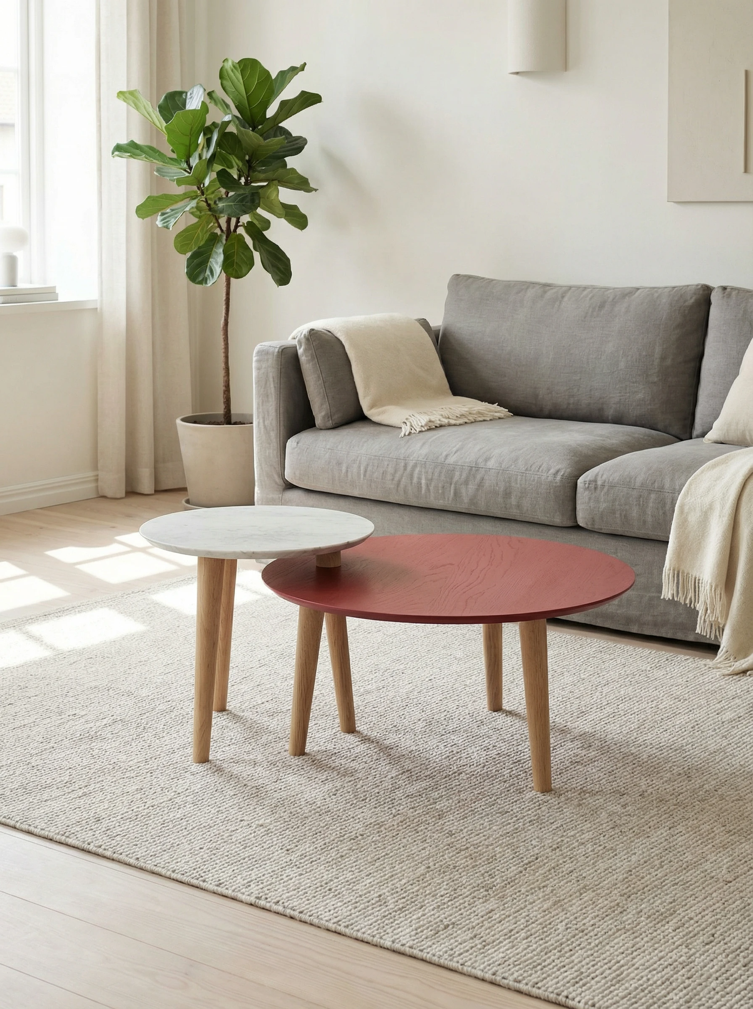 Журнальный столик Тип 7 двойной, круглый Белый/Бордо, 59х85,4 см