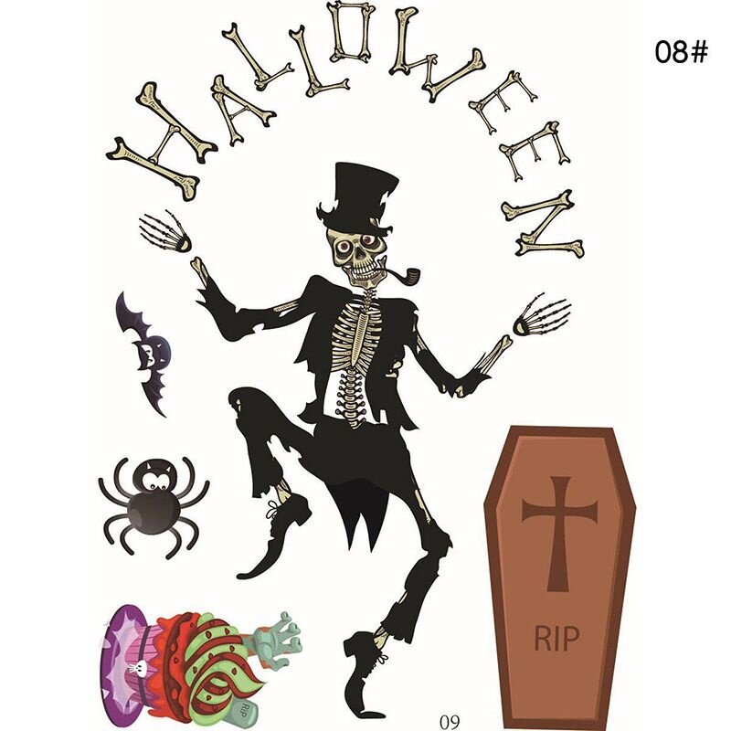 Наклейки ideal gift halloween party diy witch stickers skeleton ghost window wall decals decor for friends and family размер 8