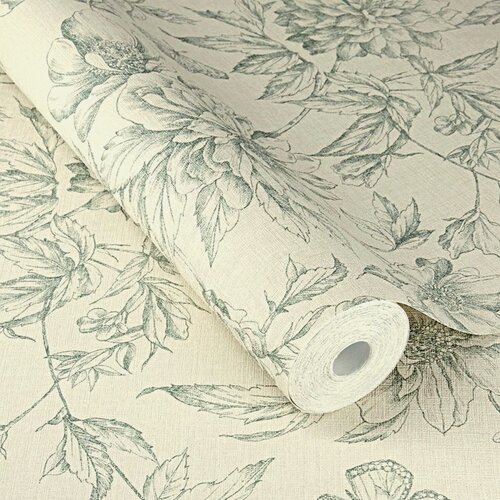 Изображение товара Обои флизелиновые Раш (Rasch) . Матовые моющиеся, с рисунком цветы, бежевые зеленые 793925
