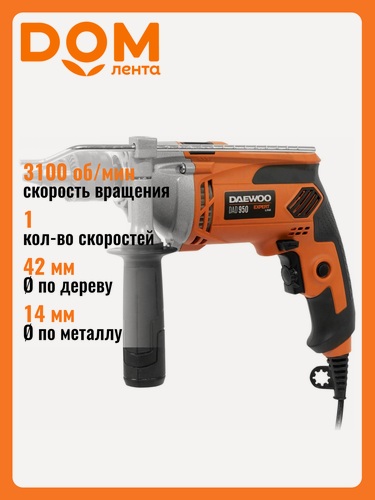 Изображение товара Дрель ударная Daewoo Power Products DAD 950, с кейсом, ключевой патрон