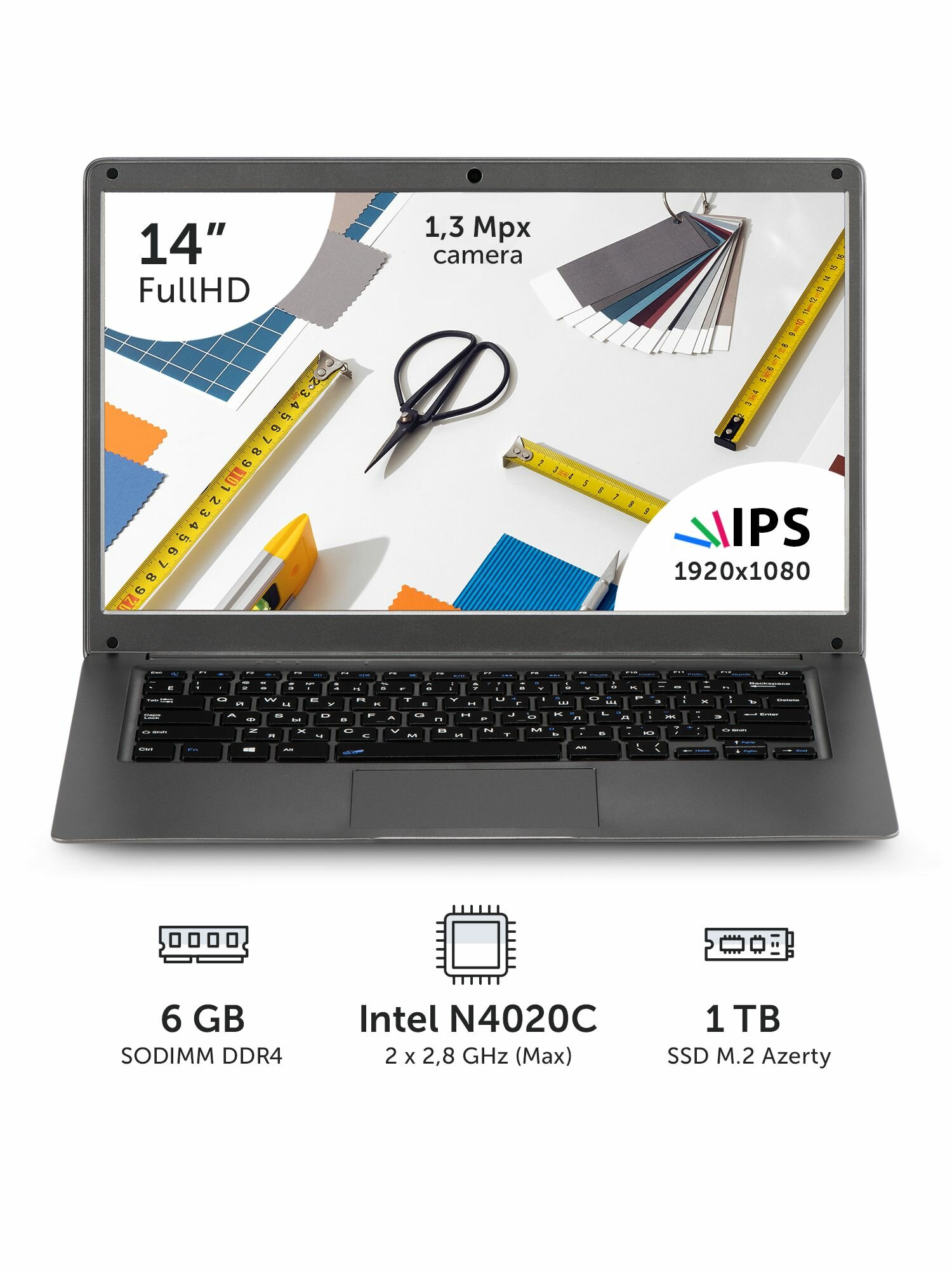 Ноутбук Azerty RB-1451 (14" IPS 1920x1080, Intel N4020C 2x1.1Ghz, 6Gb DDR4, 1Tb SSD)