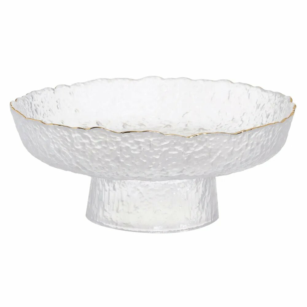 Ваза для фруктов 20х8 см на ножке стекло с золотистым кантом Nautilus gold