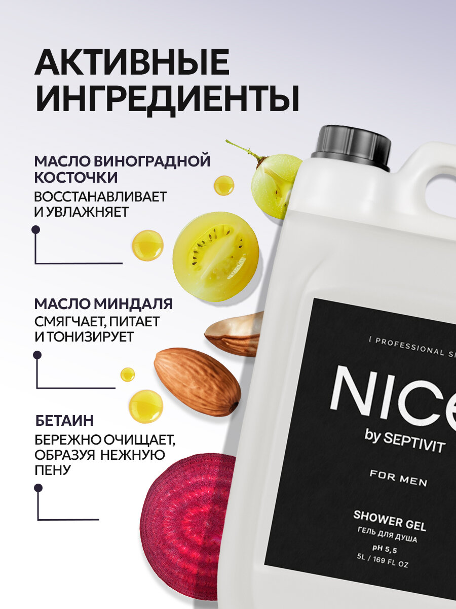 Гели Для Душа Мужские Гель для душа Nice by Septivit, мужской, парфюмированный, канистра, 5 л