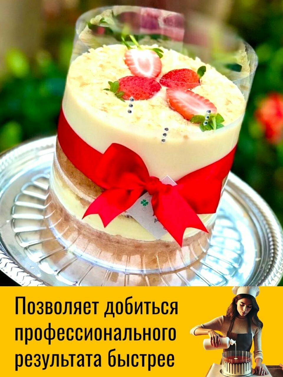 Ацетатная пленка для оформления торта, Кондитерское кольцо раздвижное / Кулинарная форма разъемная, Формочка круглая. Лента бордюрная для сборки салата, выравнивания мастики, оформления выпечки, начинки трайфлов, упаковки десертов. Прозрачная, праздничная — фото 1