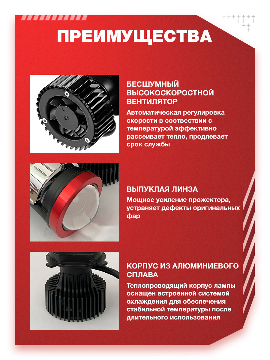 Светодиодные лампы H4 Y7S с регулировками, мини линзы h4 100W, лед лампы h4 белые 5500k — фото 1