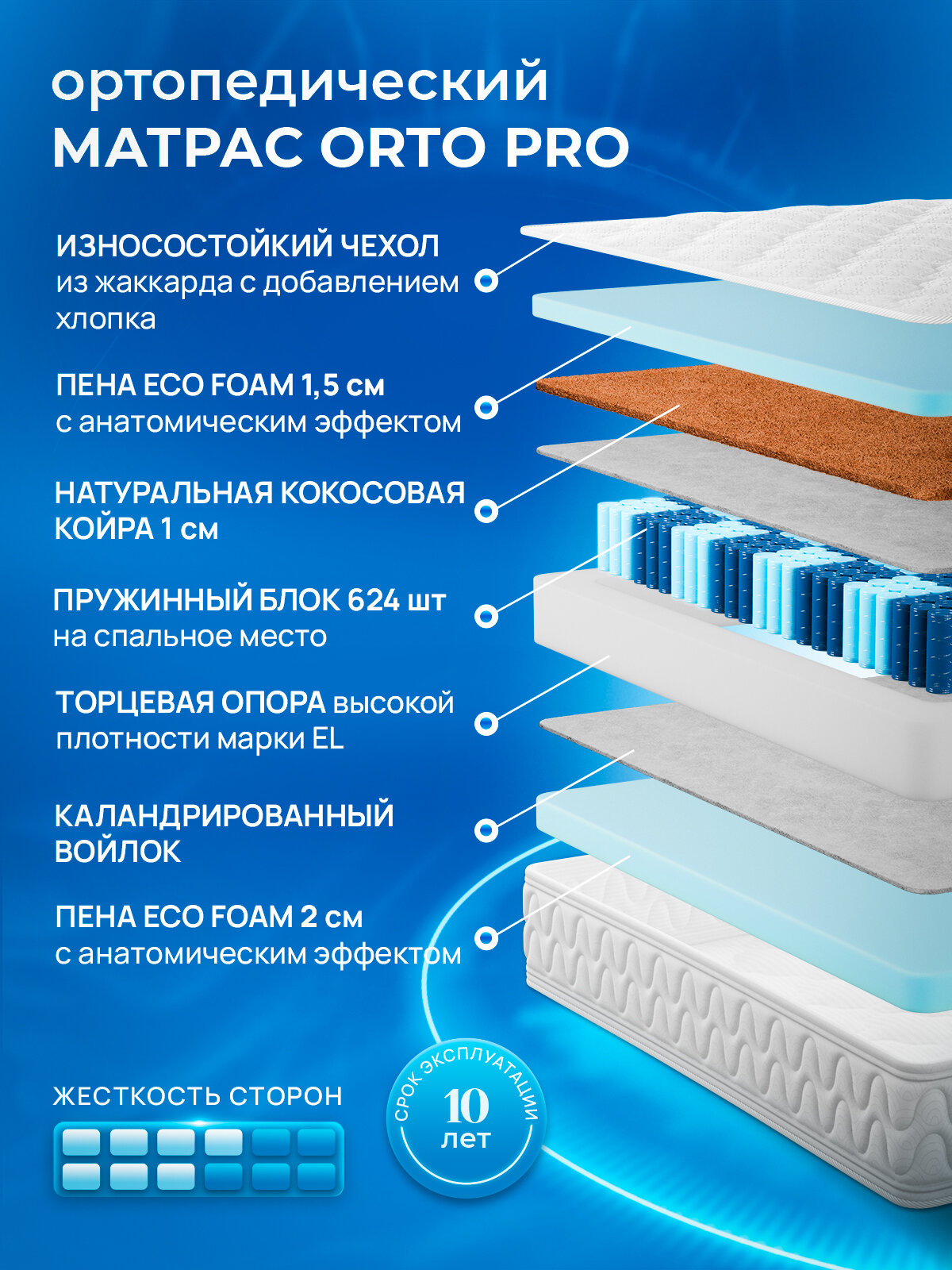 Матрас ортопедический FStore Orto PRO, Независимые пружины, 160х200 см — фото 1