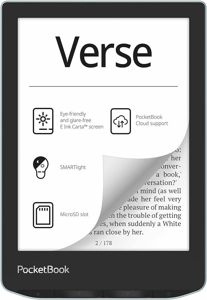 Электронная книга Pocketbook Книга электронная 629 Verse Bright Blue (голубой) (6' E-Ink Carta, 1024x758 сенсорный, подсветка SMARTlight, 8GB, WiFi) (PB629-2-WW)