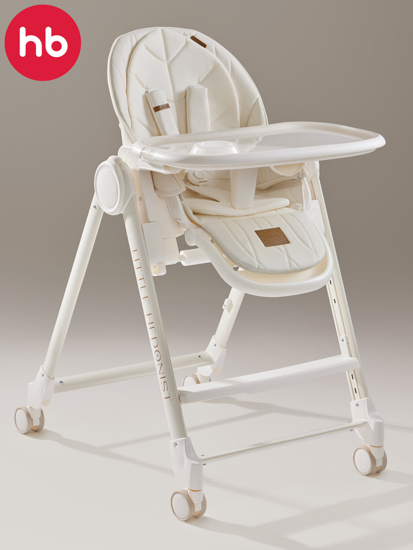 Стульчик для кормления Happy Baby Berny Lux New до 25 кг, шезлонг, 4 поворотных колеса, белый