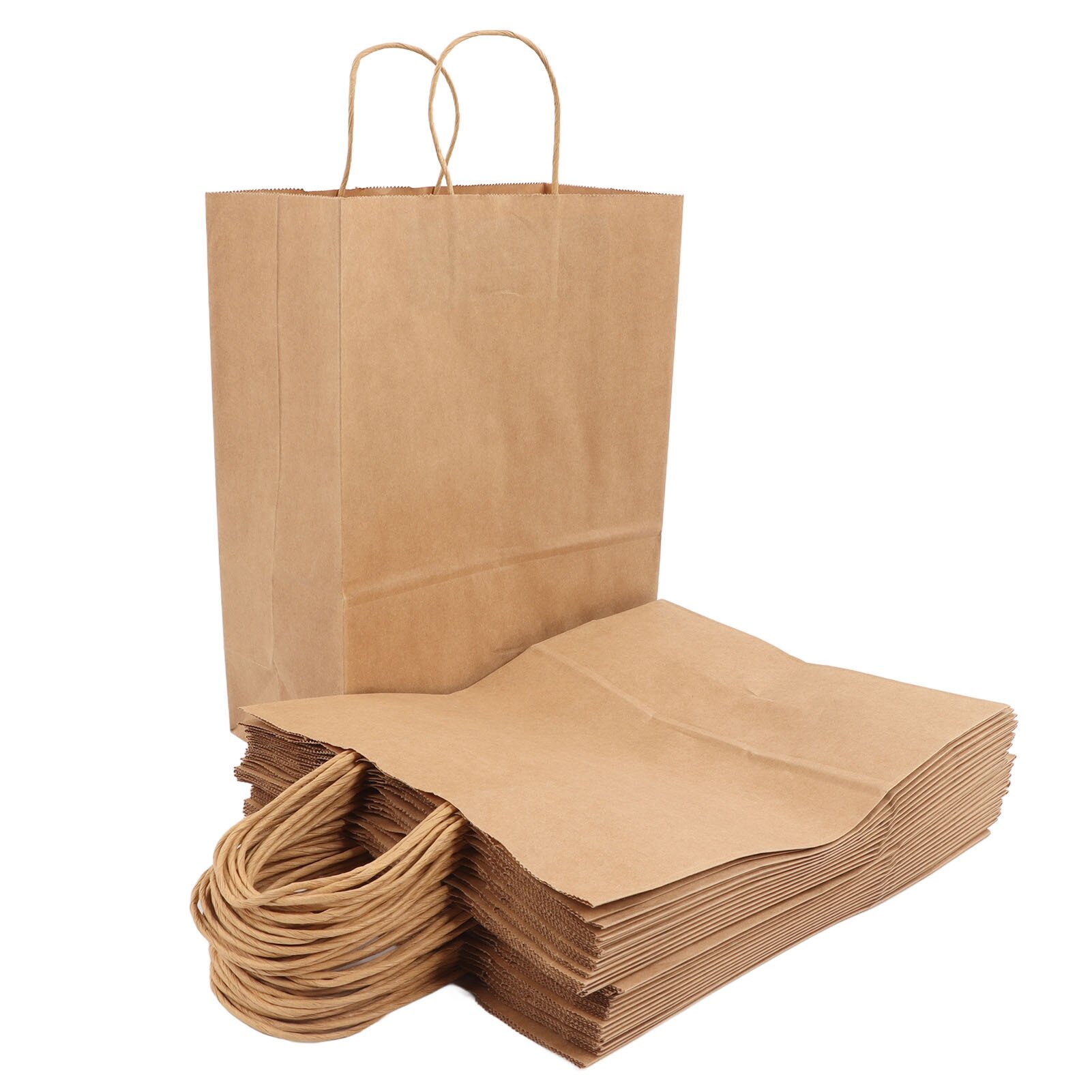 50PCS Kraft Paper Bag with Handle Reusable Portable Tote for Shopping Food Packaging 280x280x150mm