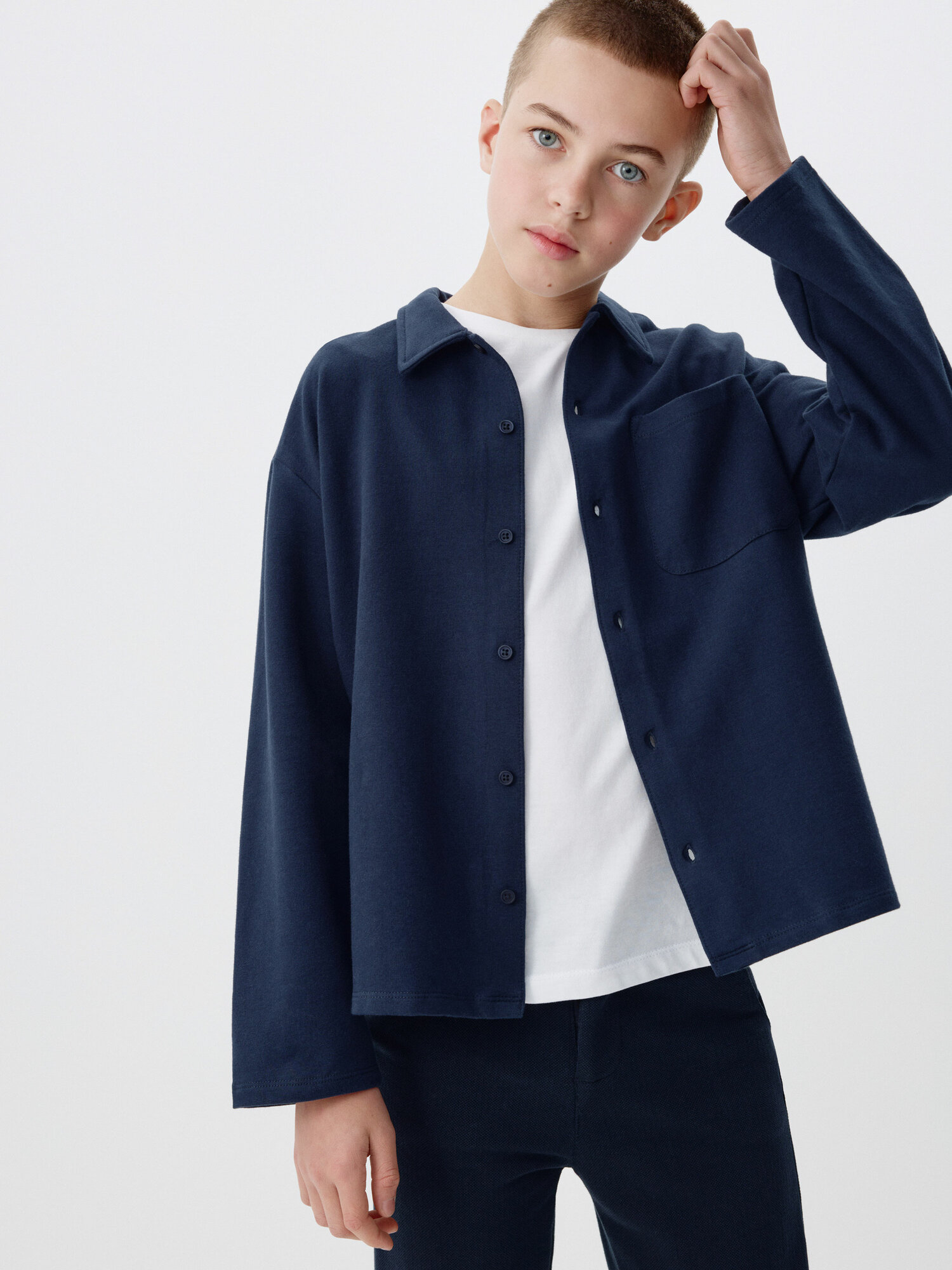 Школьная рубашка Sela размер 134 темно-синий