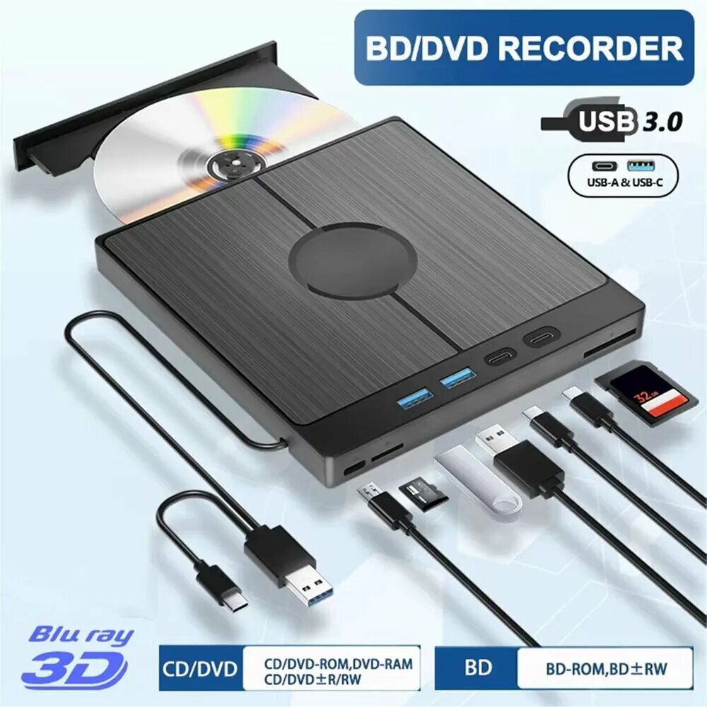 Внешний Оптический Привод Blu-Ray 7-В-1, Проигрыватель Blu-Ray, CD DVD-Рекордер