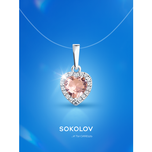 фото Подвеска sokolov, серебро, 925 проба, родирование, ситалл, фианит, размер 1.6 см.