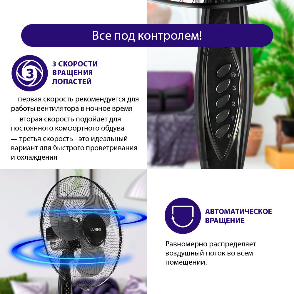 Напольный вентилятор LUMME LU-FN102 черный/черный — фото 1
