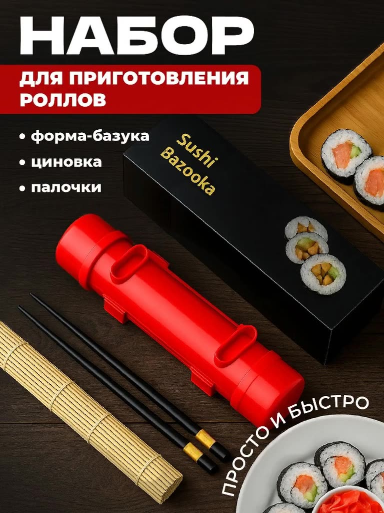 Набор для приготовления роллов и суши Shiny Kitchen, 3 предмета — фото 1