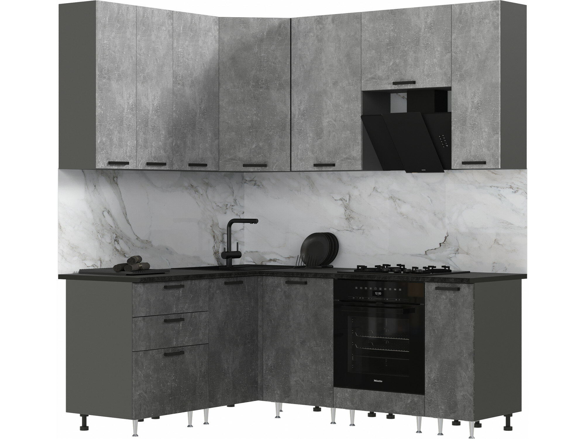 Кухонный гарнитур ЛДСП 16х20/900м (490) Бетон светлый/ Бетон темный Графит