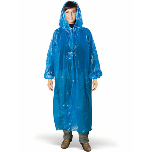 Плащ-дождевик c капюшоном, на кнопках, полиэтилен 18мкм, Komfi, синий, 610564